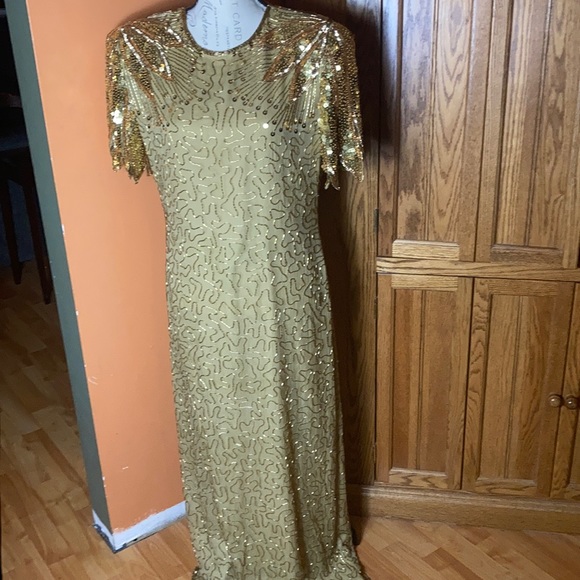 Laurence Kazar vintage gold beaded and sequined silk dress - Picture 7 of 13